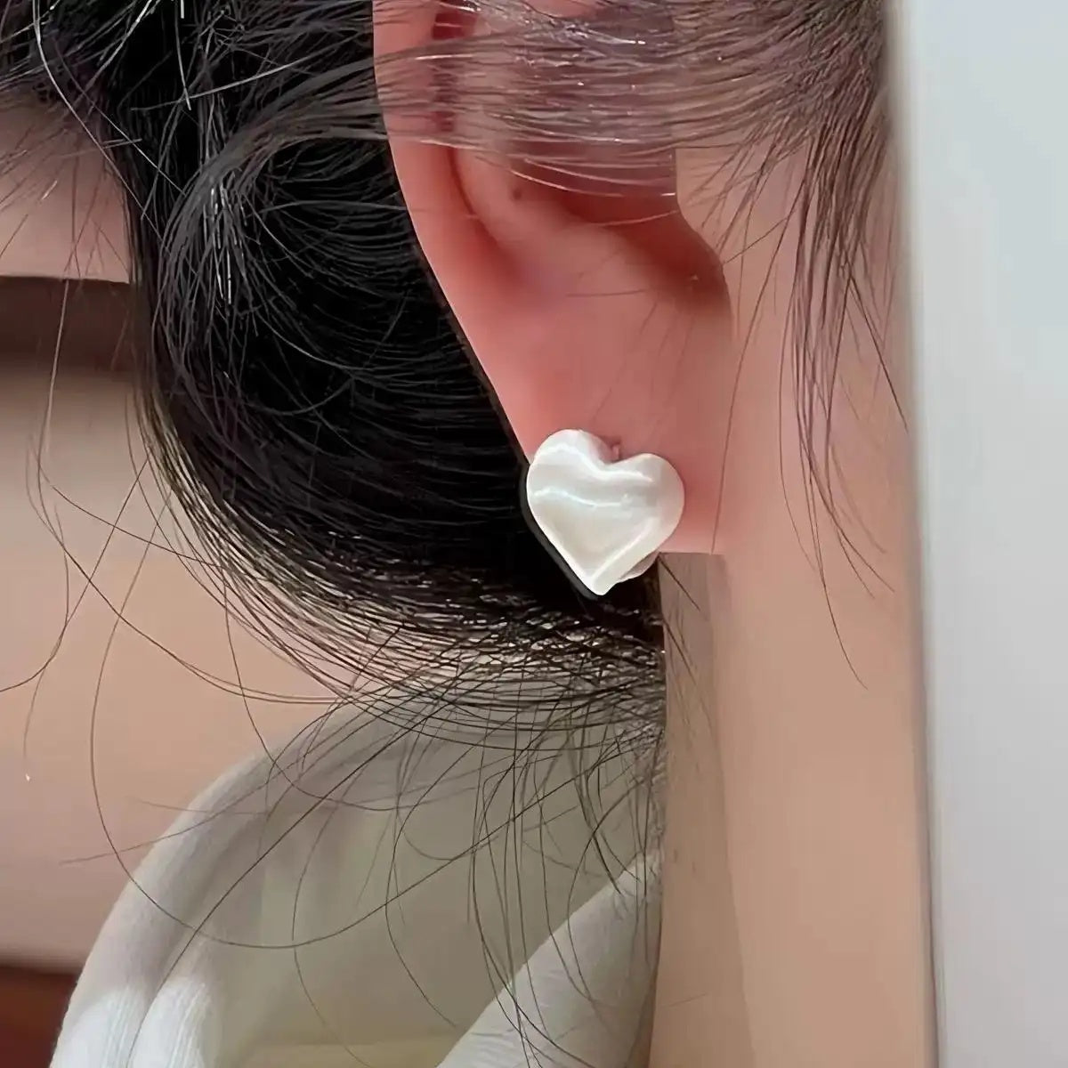 Cold Silver Brushed Heart Hoop Earrings