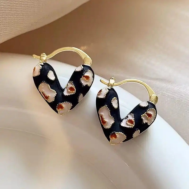 Color Block Striped Double-Sided Heart Earrings
