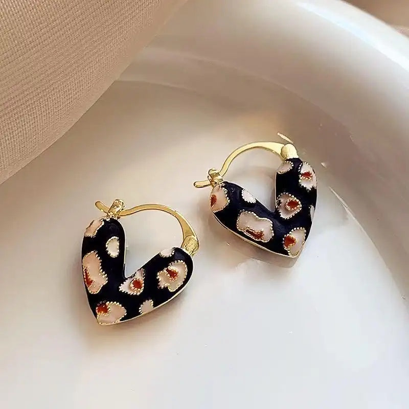 Color Block Striped Double-Sided Heart Earrings