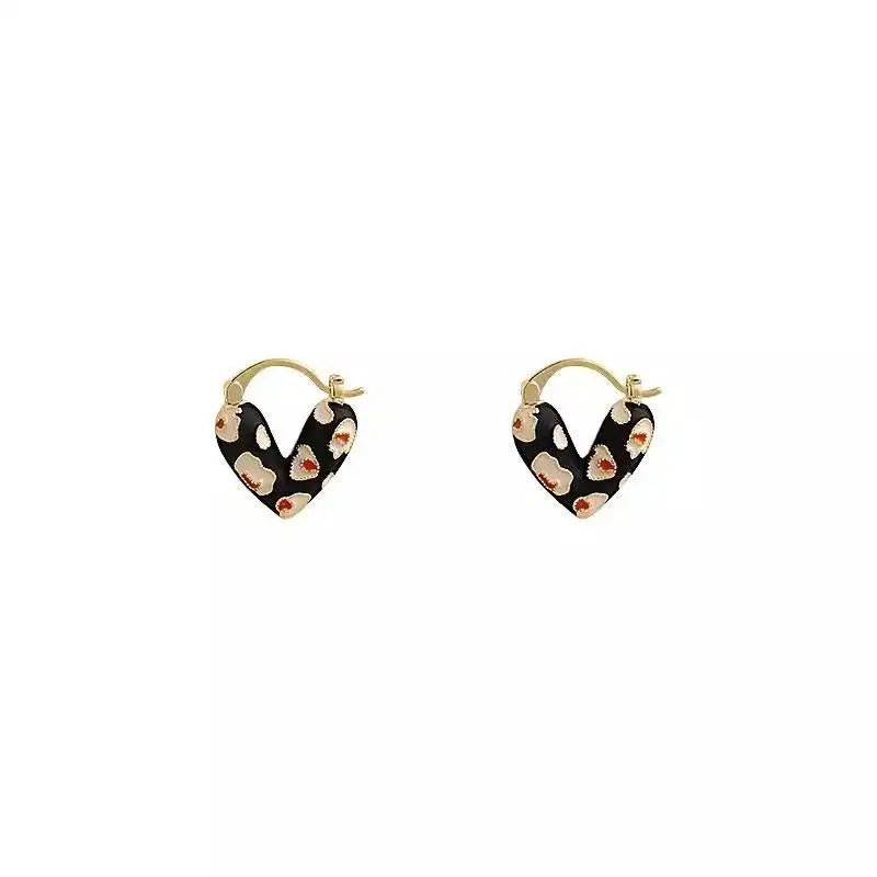 Color Block Striped Double-Sided Heart Earrings