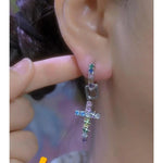 Color Crystal Geometric Cross On Hoop Earrings