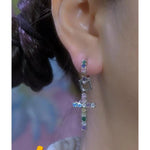 Color Crystal Geometric Cross On Hoop Earrings