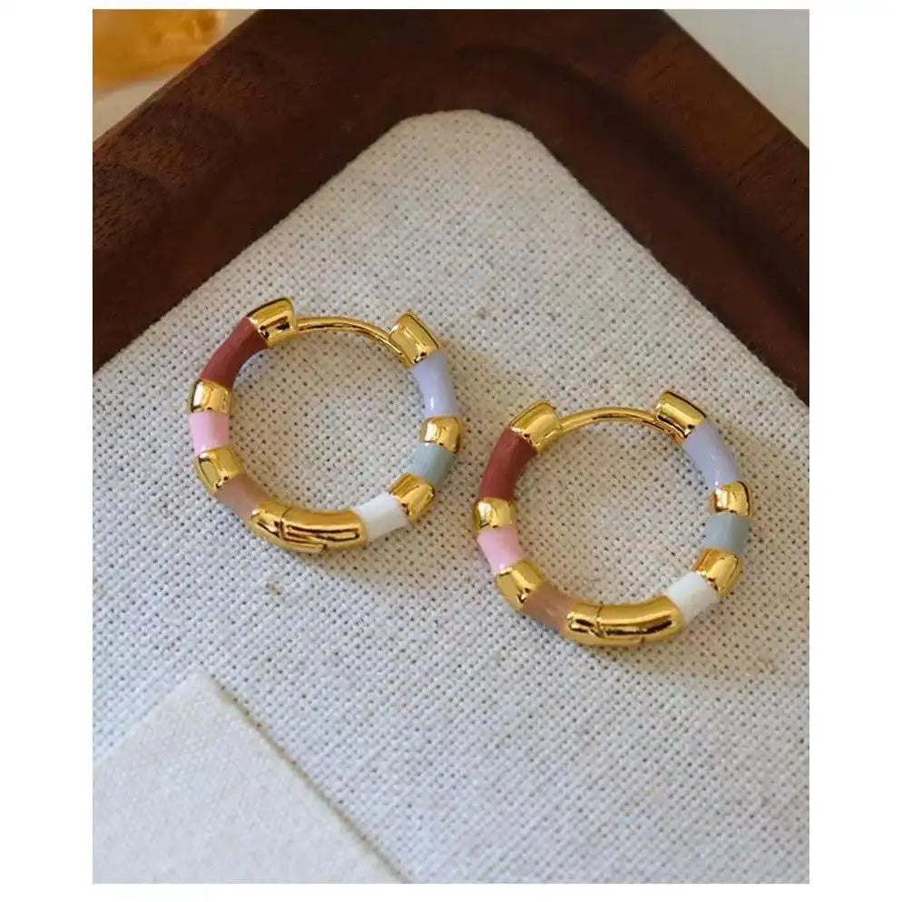 Color Enamel Mini Hoop Earrings