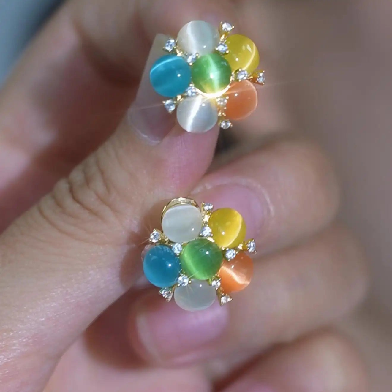 Colorful Cat Eye Round Earrings