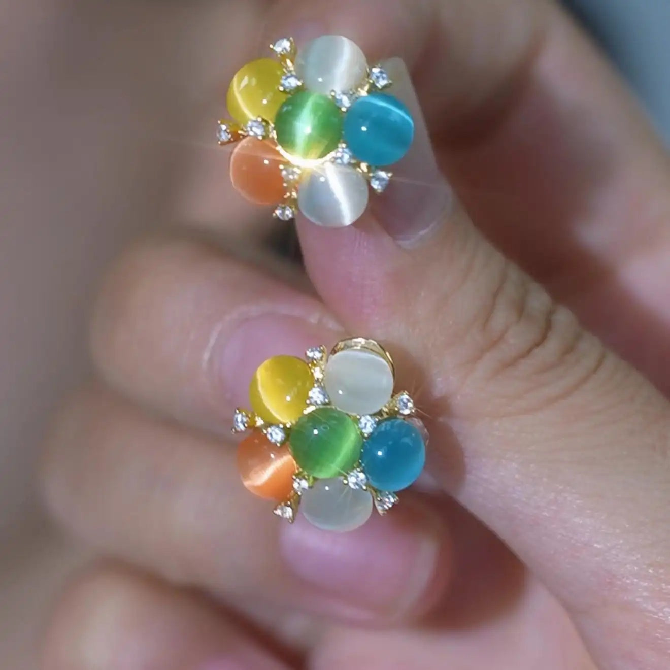 Colorful Cat Eye Round Earrings