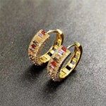 Colorful Crystal Brass Hoop Earrings