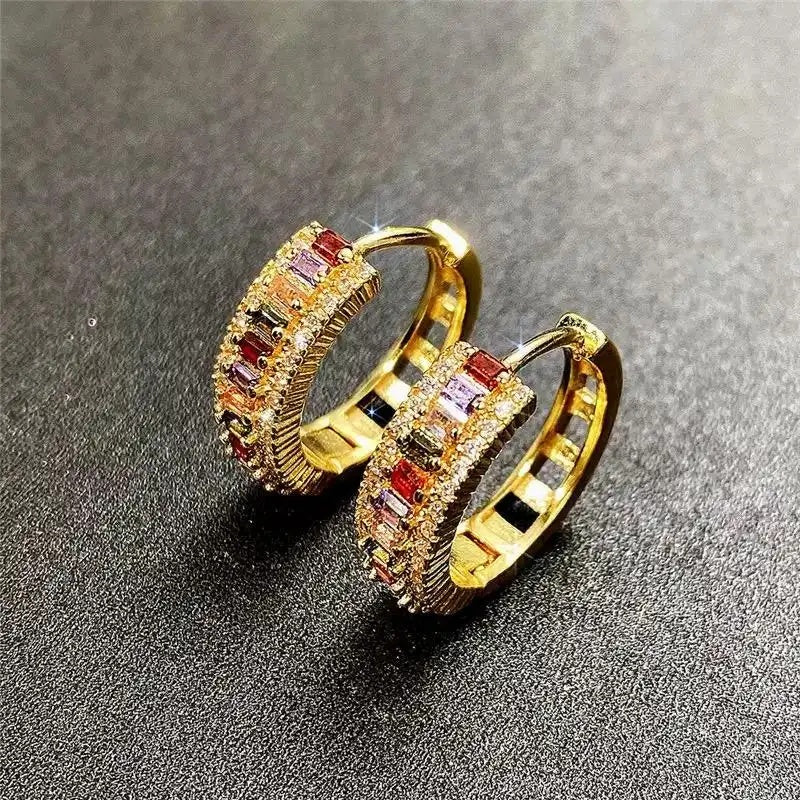 Colorful Crystal Brass Hoop Earrings