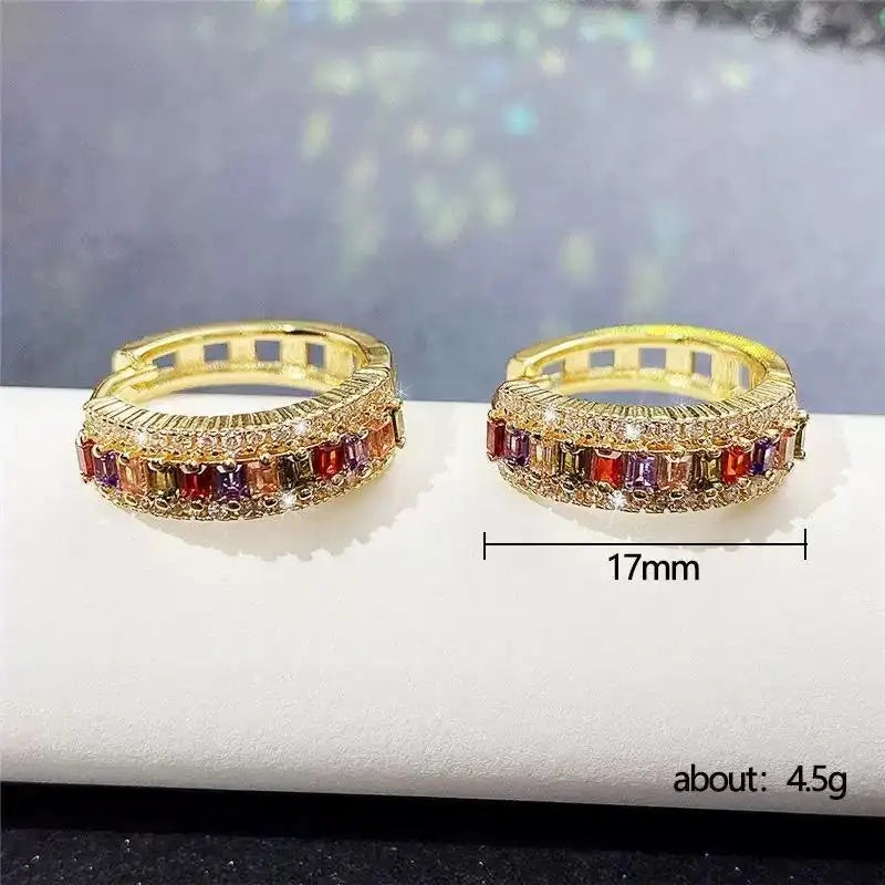 Colorful Crystal Brass Hoop Earrings
