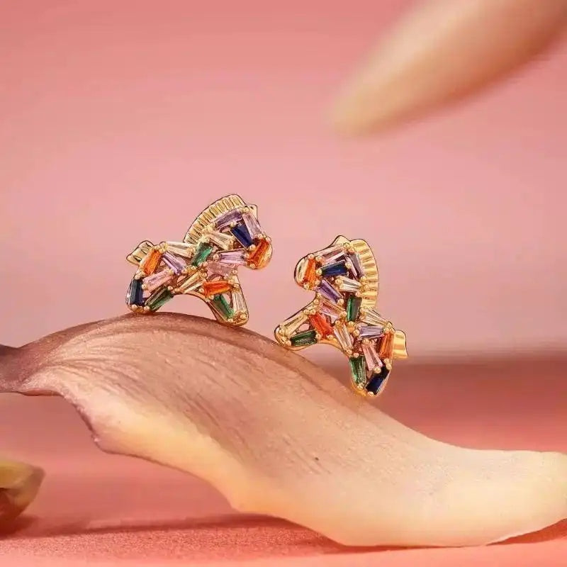 Colorful Crystal Chinese Zodiac Pony Earrings