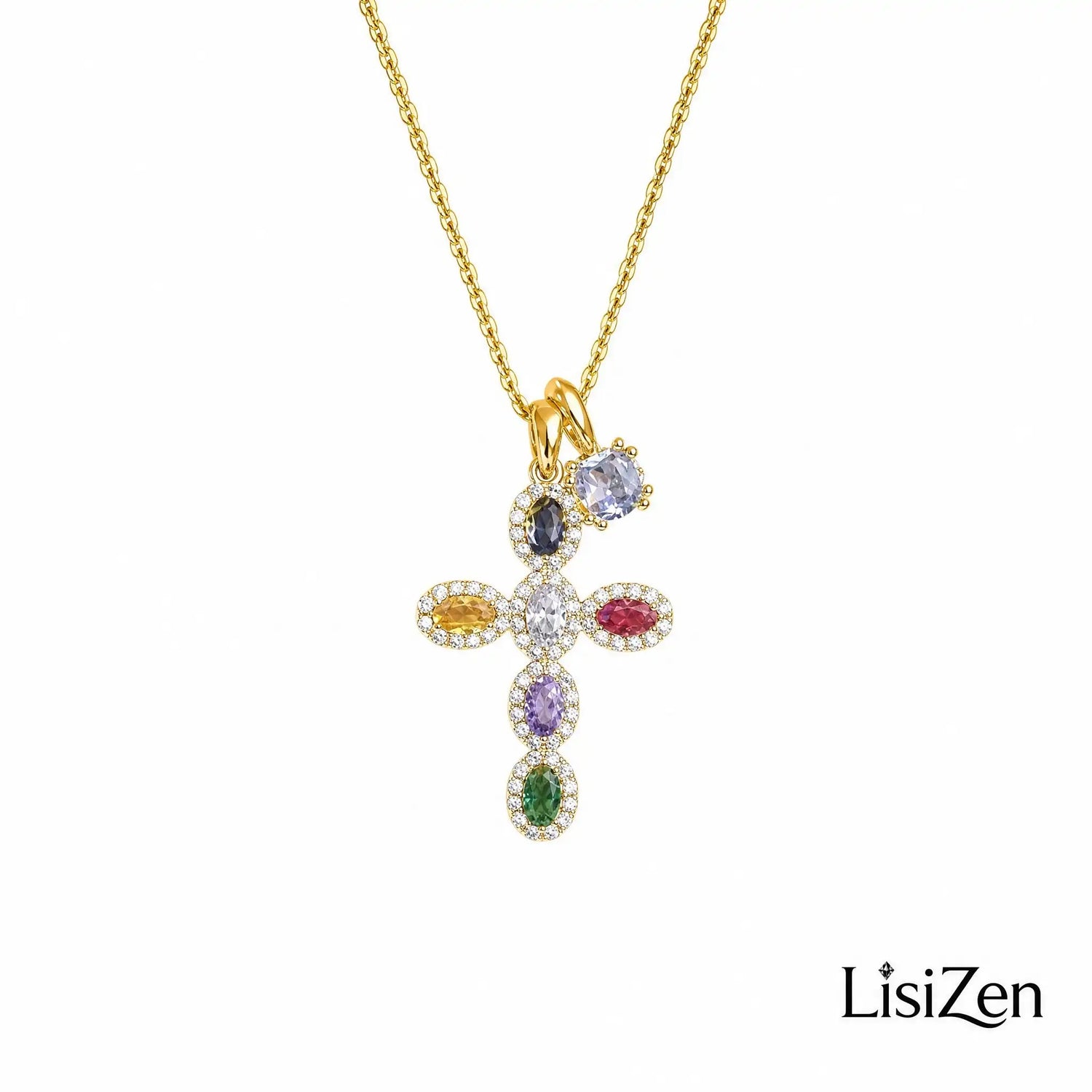 Colorful Crystal Cross Necklace