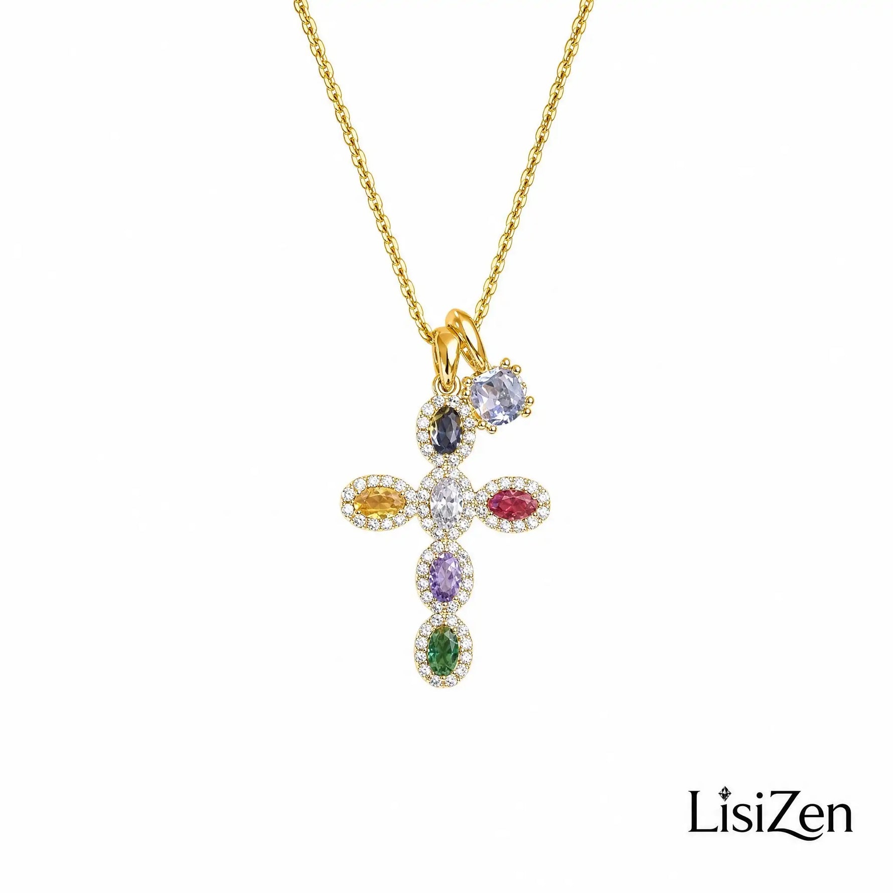 Colorful Crystal Cross Necklace