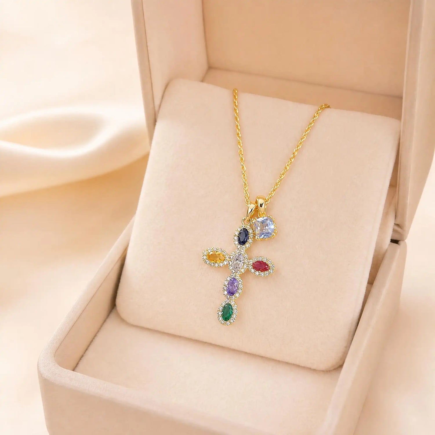 Colorful Crystal Cross Necklace
