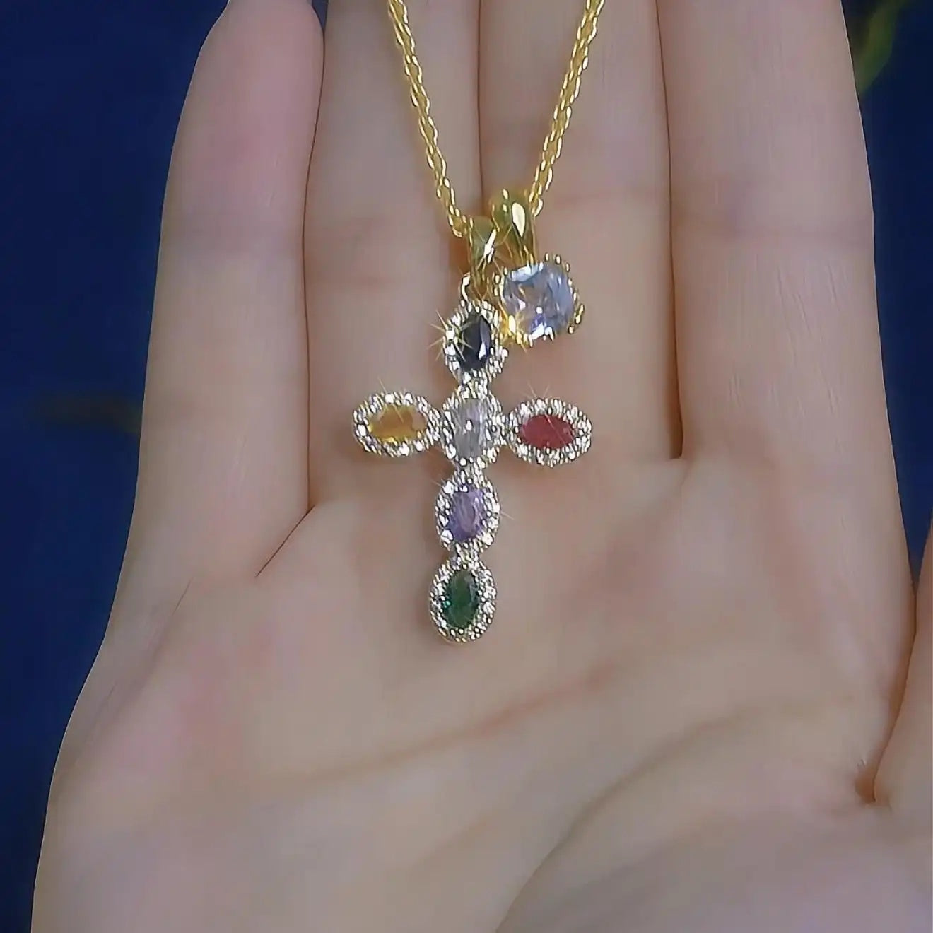 Colorful Crystal Cross Necklace