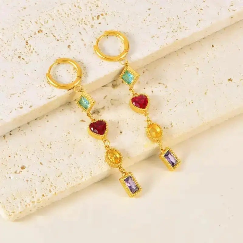 Colorful Crystal Dopamine Vintage Tassel Drop Earrings