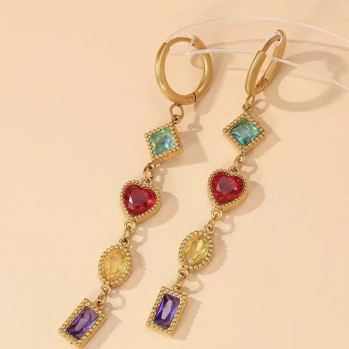 Colorful Crystal Dopamine Vintage Tassel Drop Earrings
