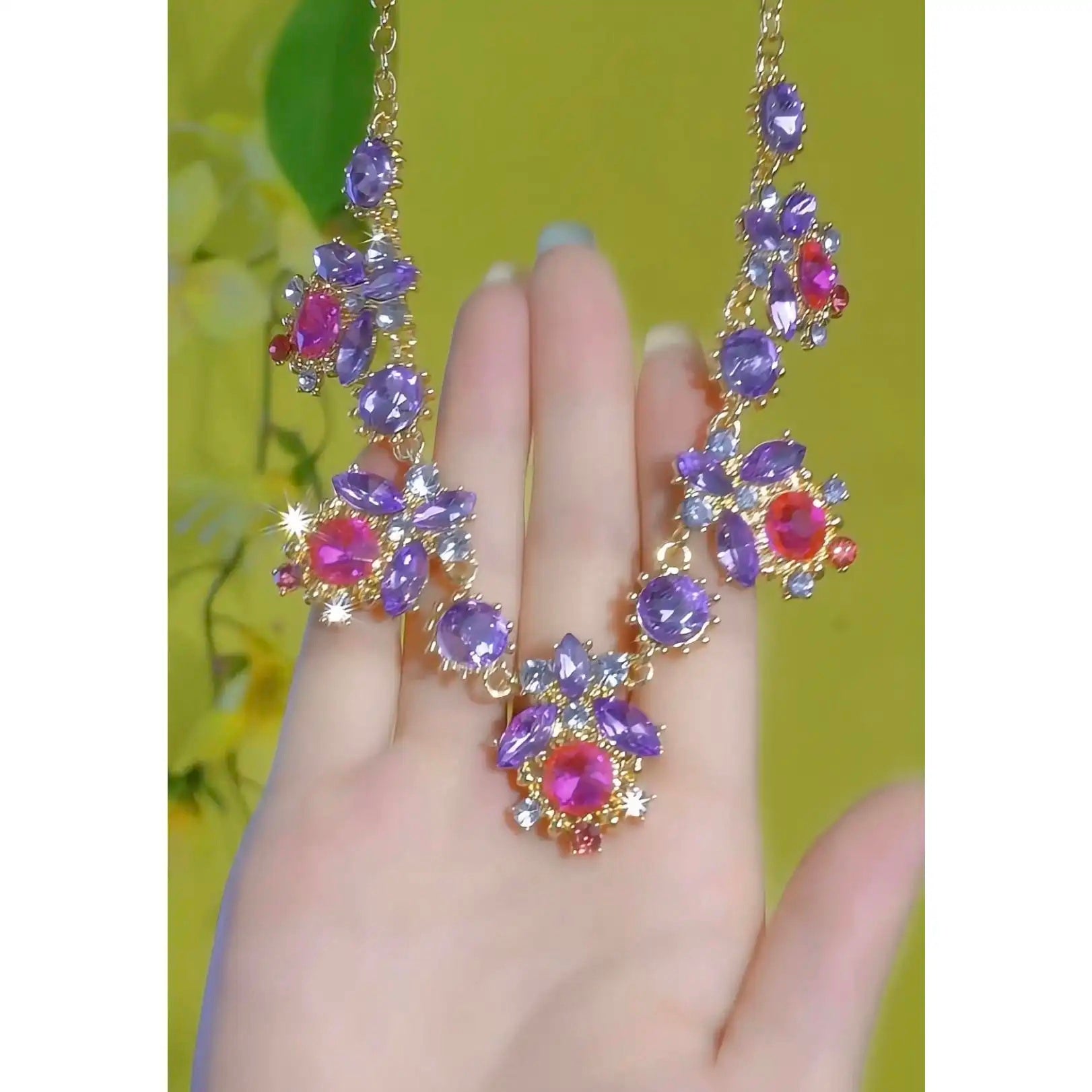 Colorful Crystal Floral Small Necklace