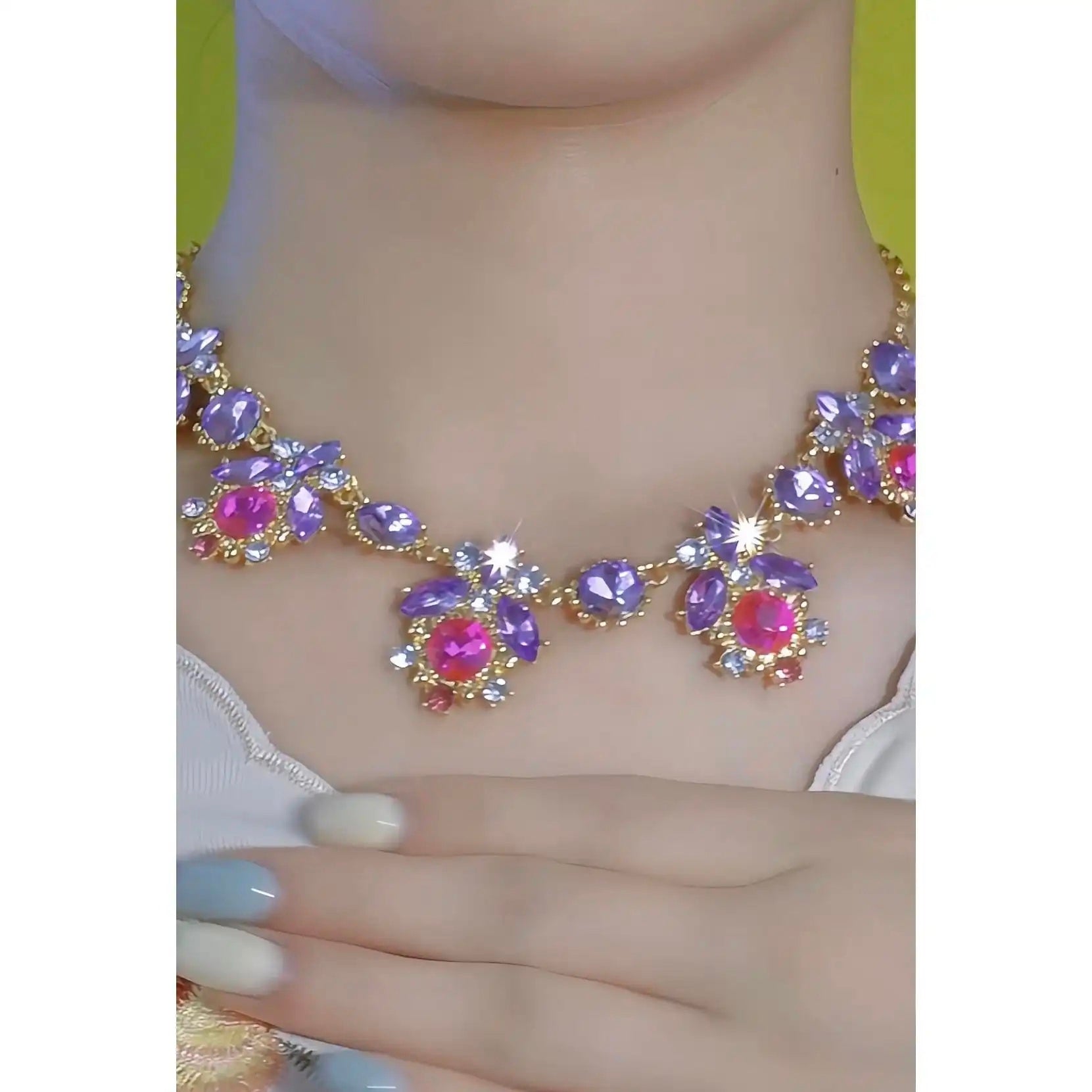 Colorful Crystal Floral Small Necklace