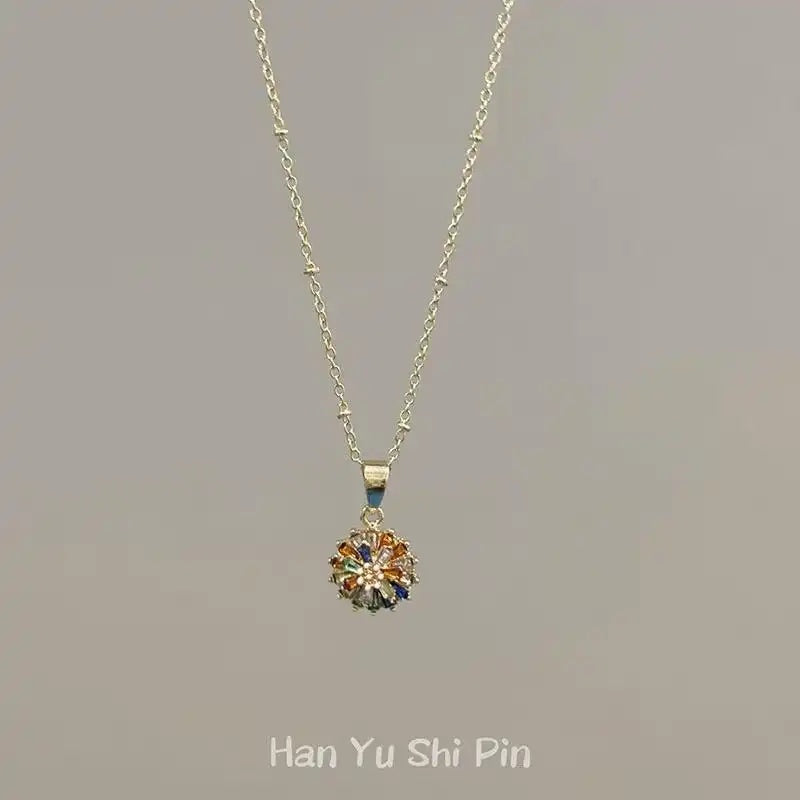 Colorful Crystal Flower Pendant Necklace