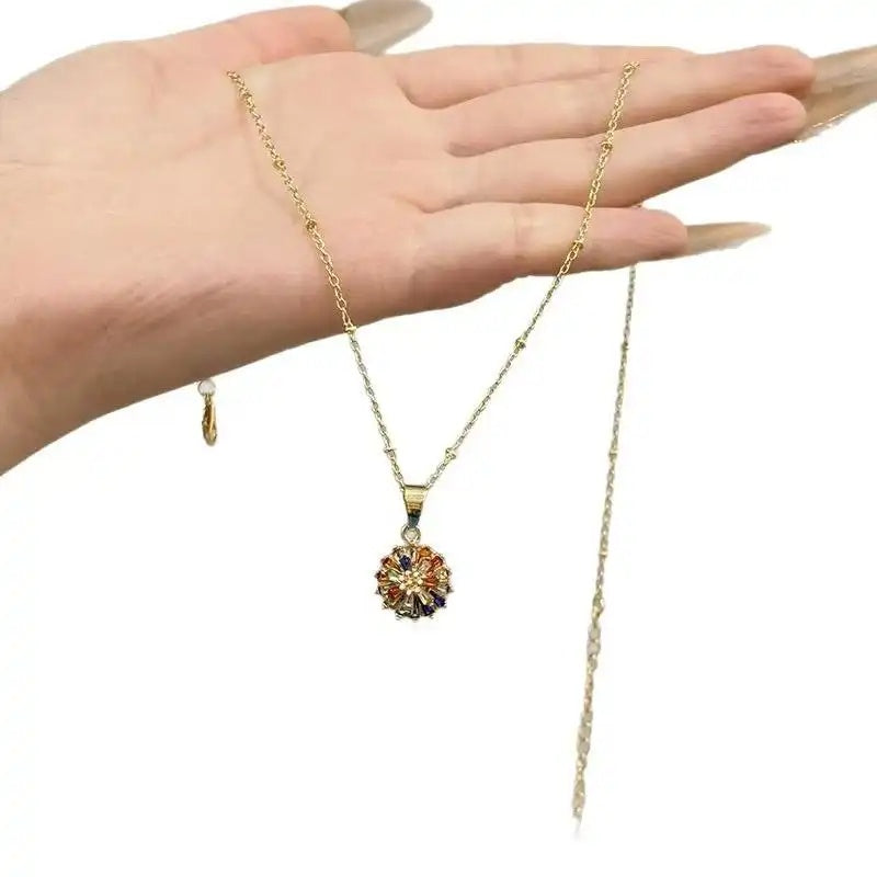 Colorful Crystal Flower Pendant Necklace