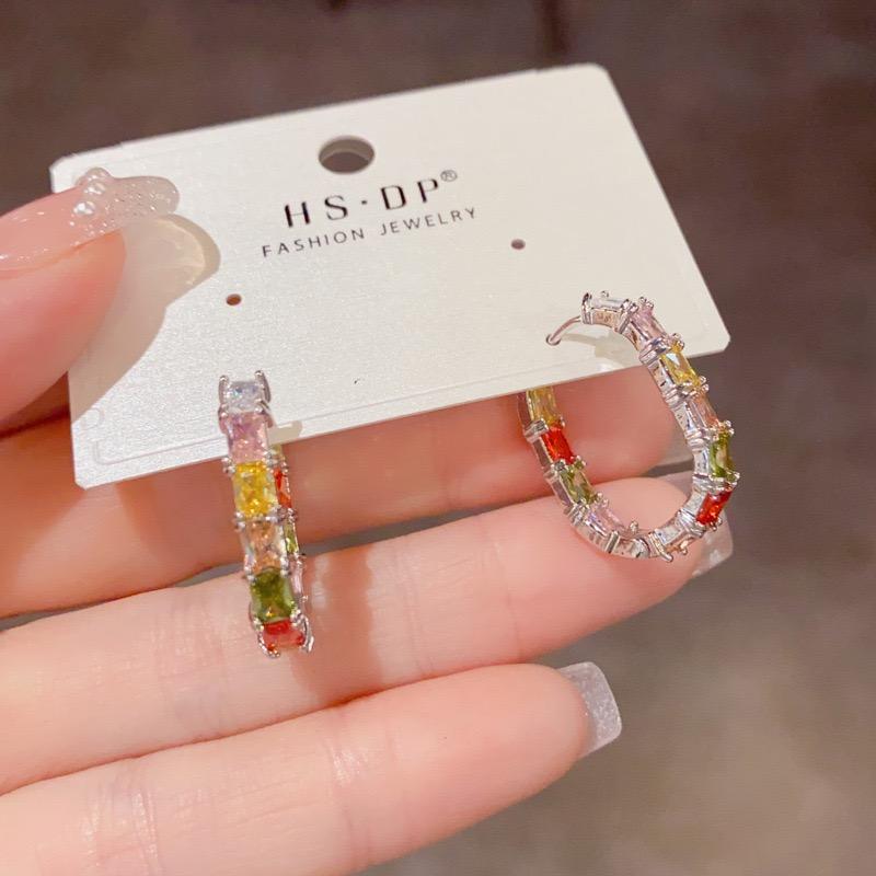 Colorful Crystal Geometric Hoop Earrings