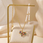 Colorful Crystal Pony Pearl Spring Pendant Necklace