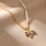Colorful Crystal Pony Pearl Spring Pendant Necklace