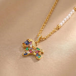 Colorful Crystal Pony Pearl Spring Pendant Necklace