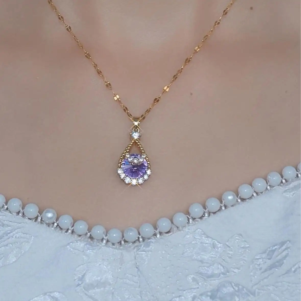 Colorful Crystal Teardrop Pendant Necklace