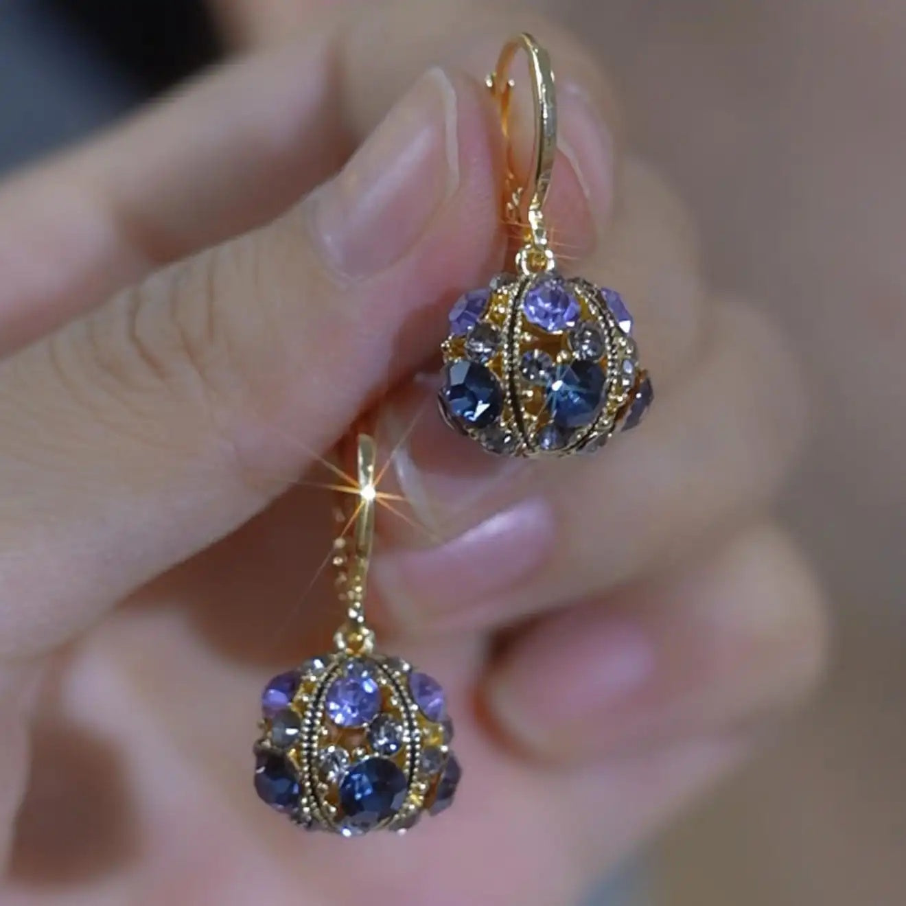 Colorful Diamond Ball Hoop Earrings