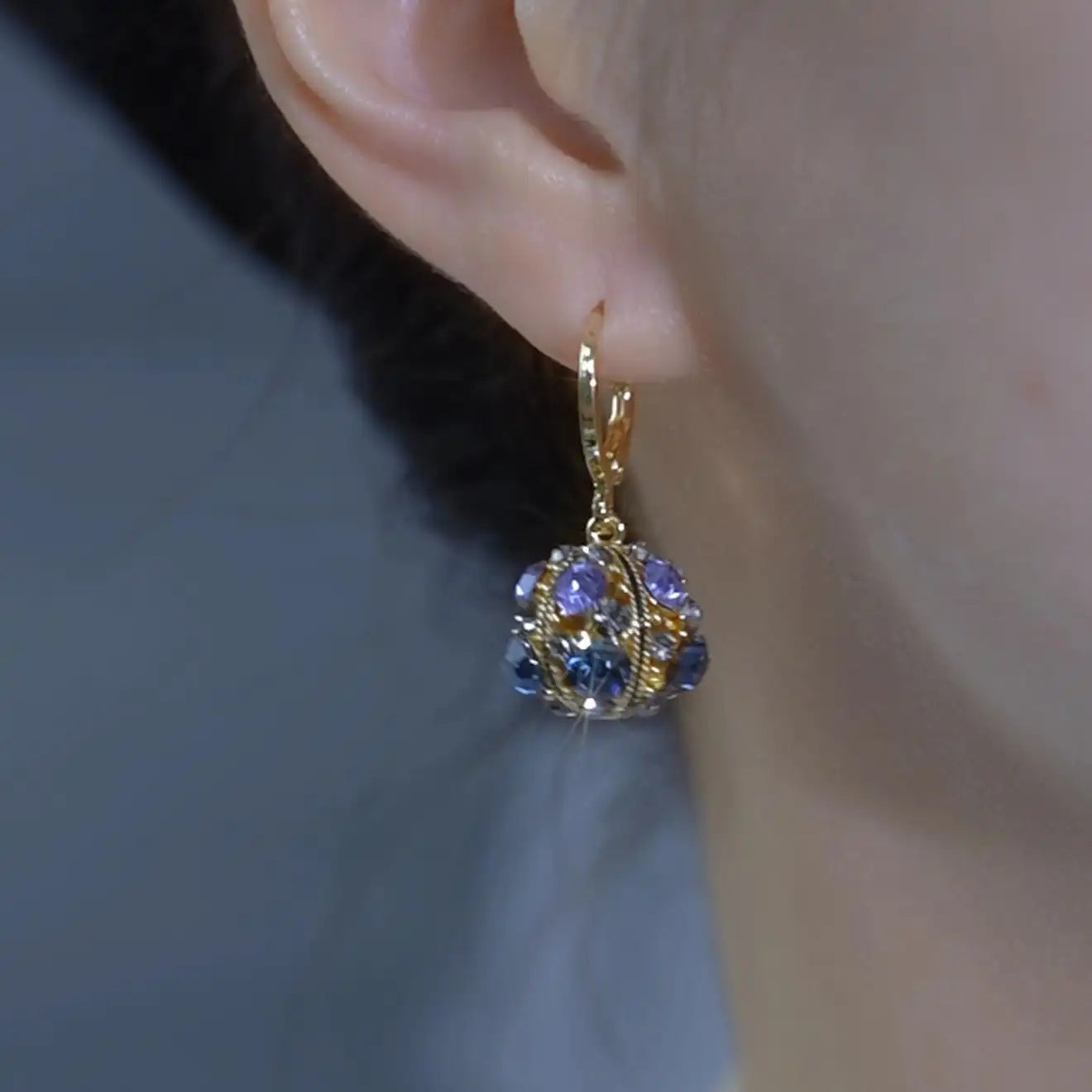 Colorful Diamond Ball Hoop Earrings