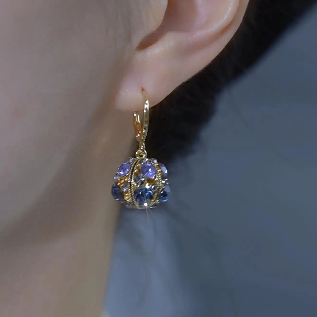 Colorful Diamond Ball Hoop Earrings