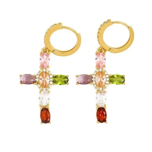 Colorful Diamond Cross Crystal Adjustable Earrings
