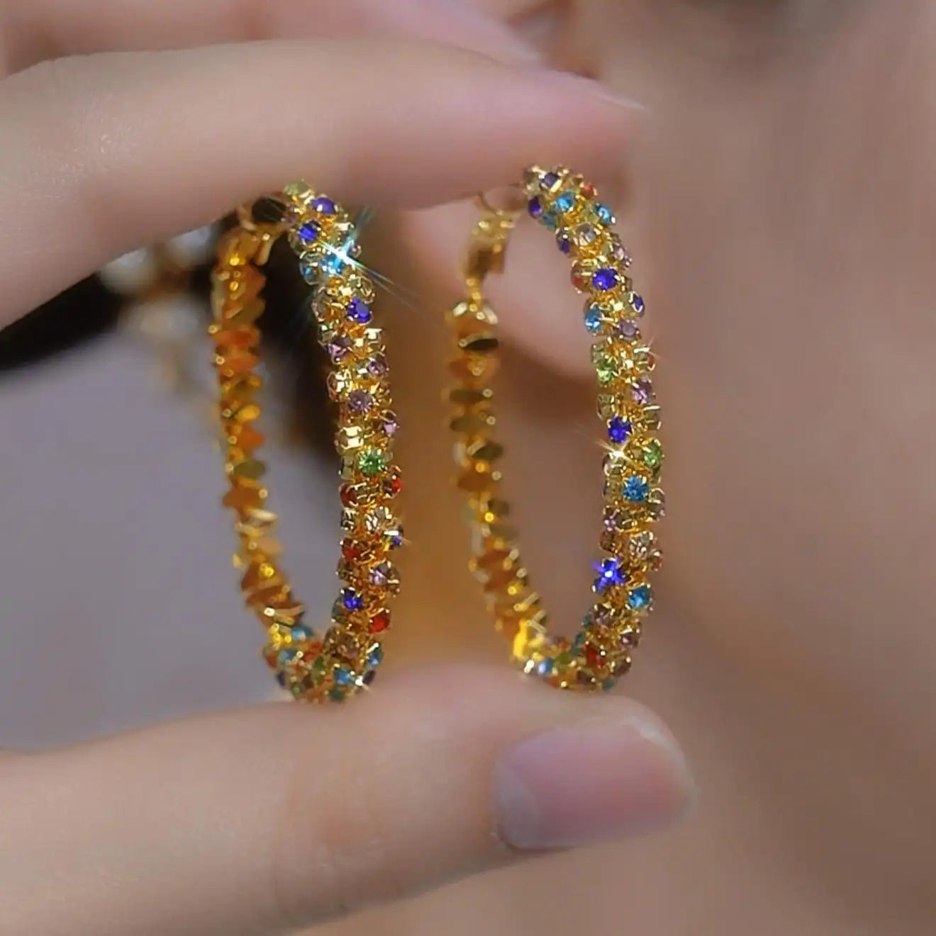 Colorful Diamond Retro Large Hoop Earrings