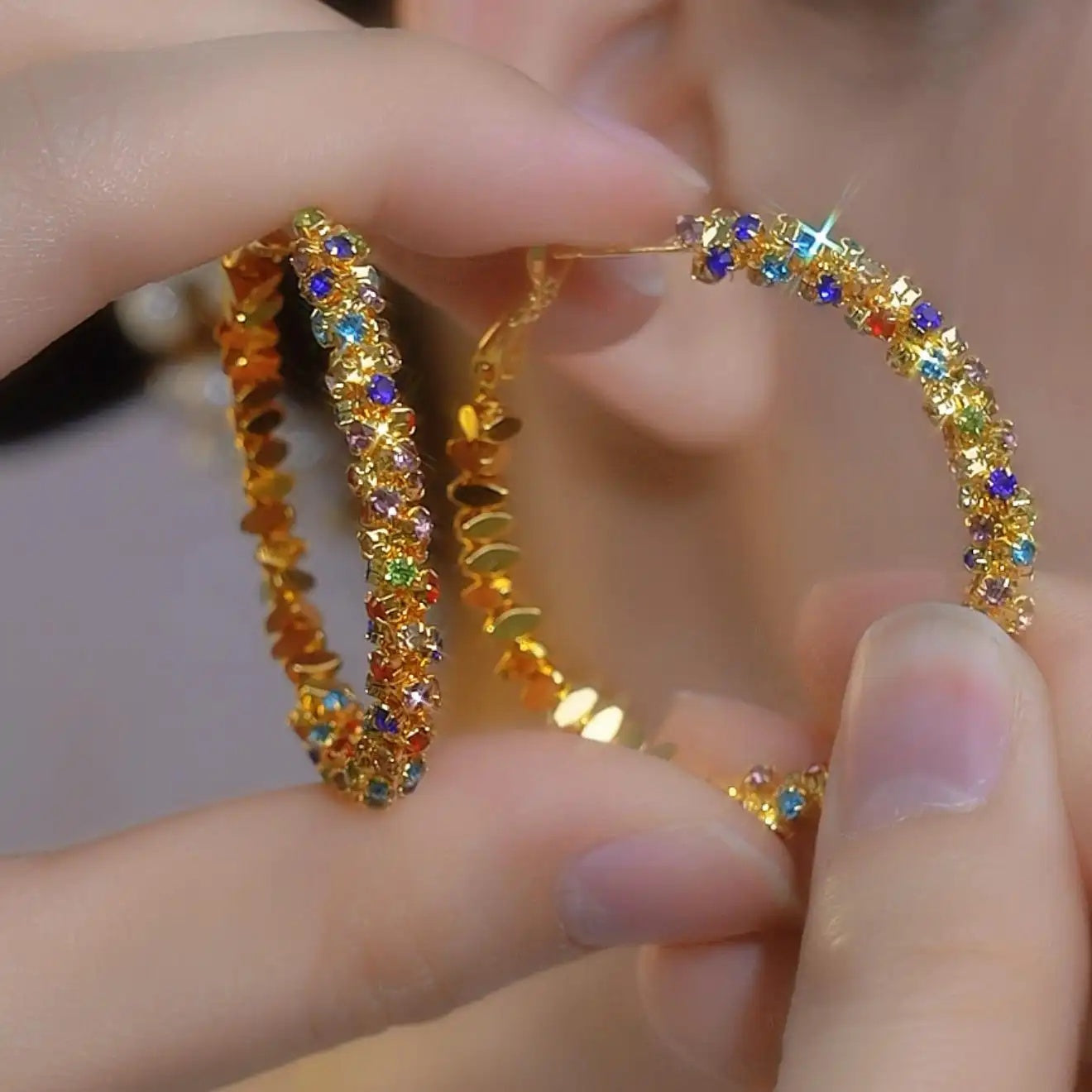 Colorful Diamond Retro Large Hoop Earrings