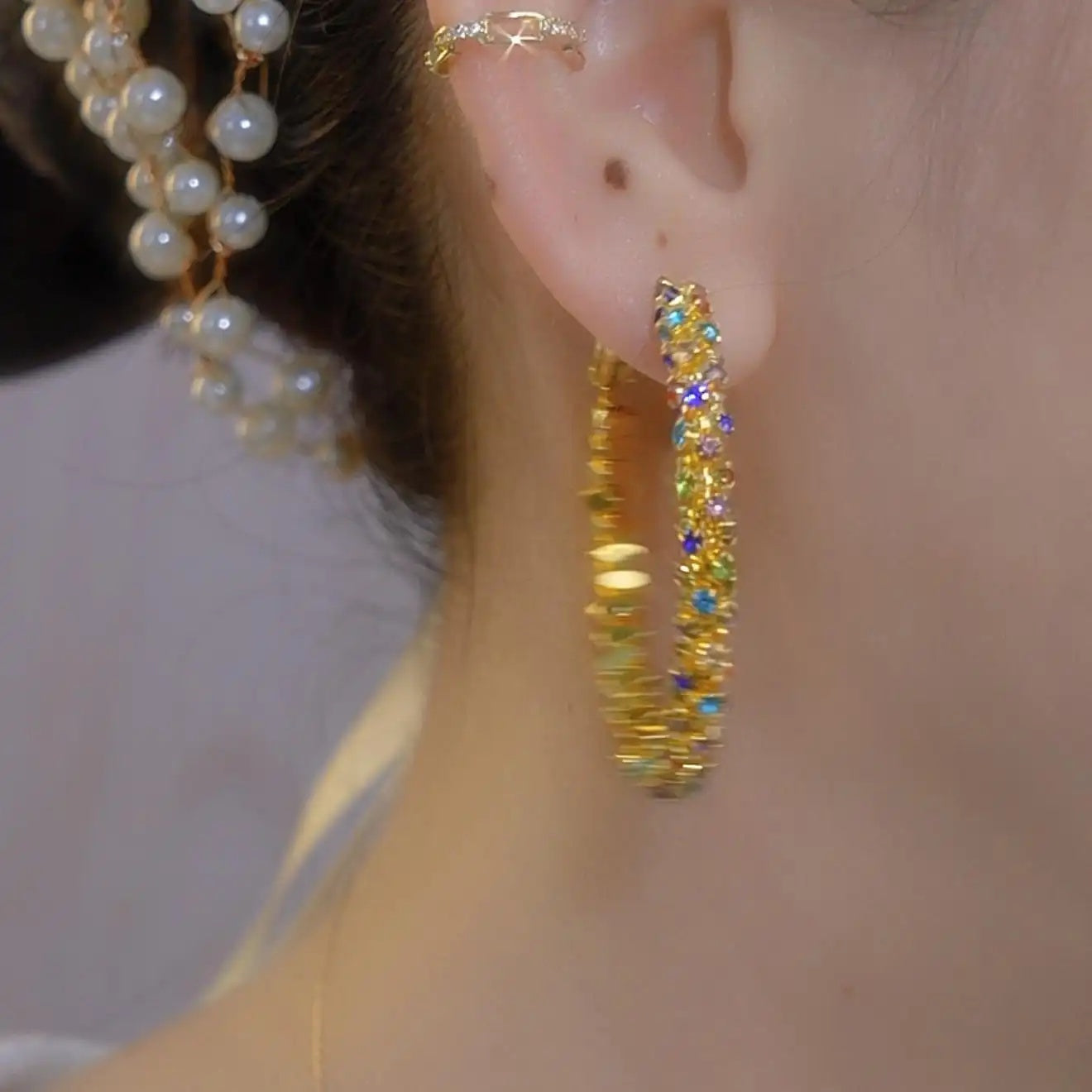 Colorful Diamond Retro Large Hoop Earrings