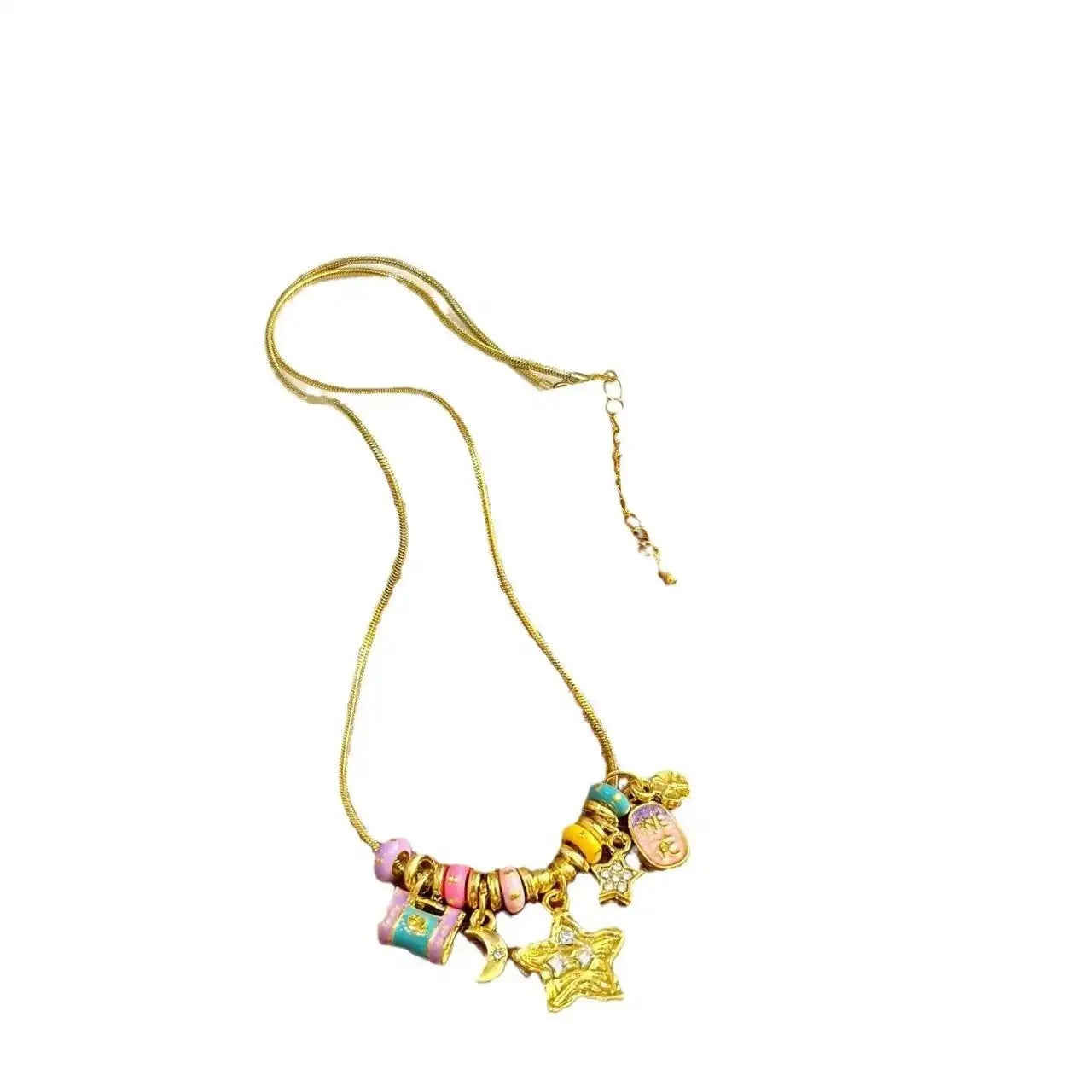Colorful Enamel Star and Moon Necklace