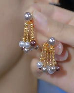 Colorful Faux Pearl Tassel Drop Earrings