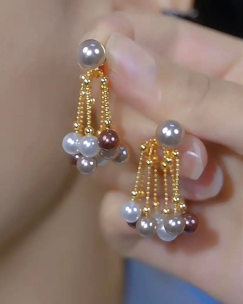 Colorful Faux Pearl Tassel Drop Earrings
