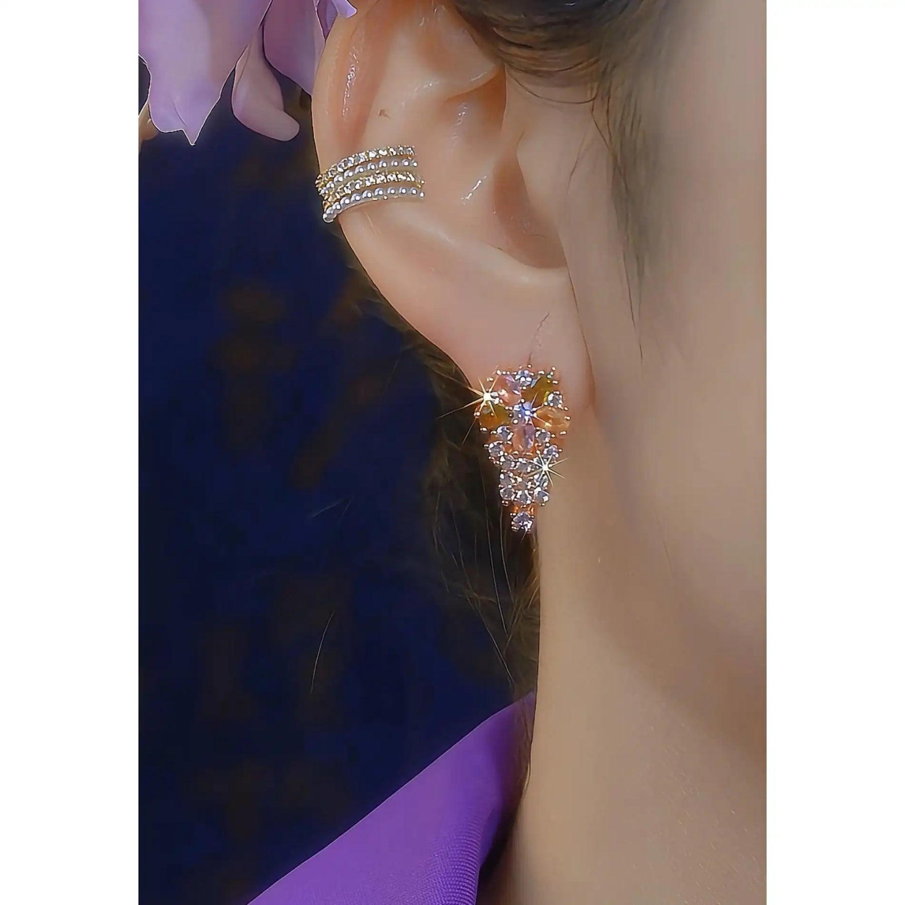 Colorful Floral Crystal Ear Crawler Earrings