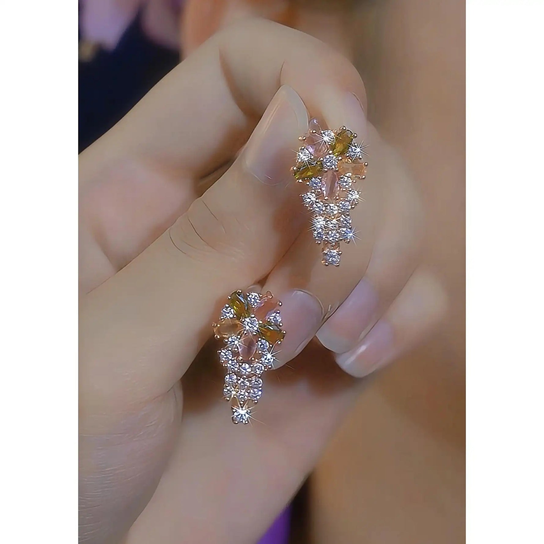 Colorful Floral Crystal Ear Crawler Earrings