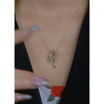 Colorful Floral Crystal Pendant Necklace