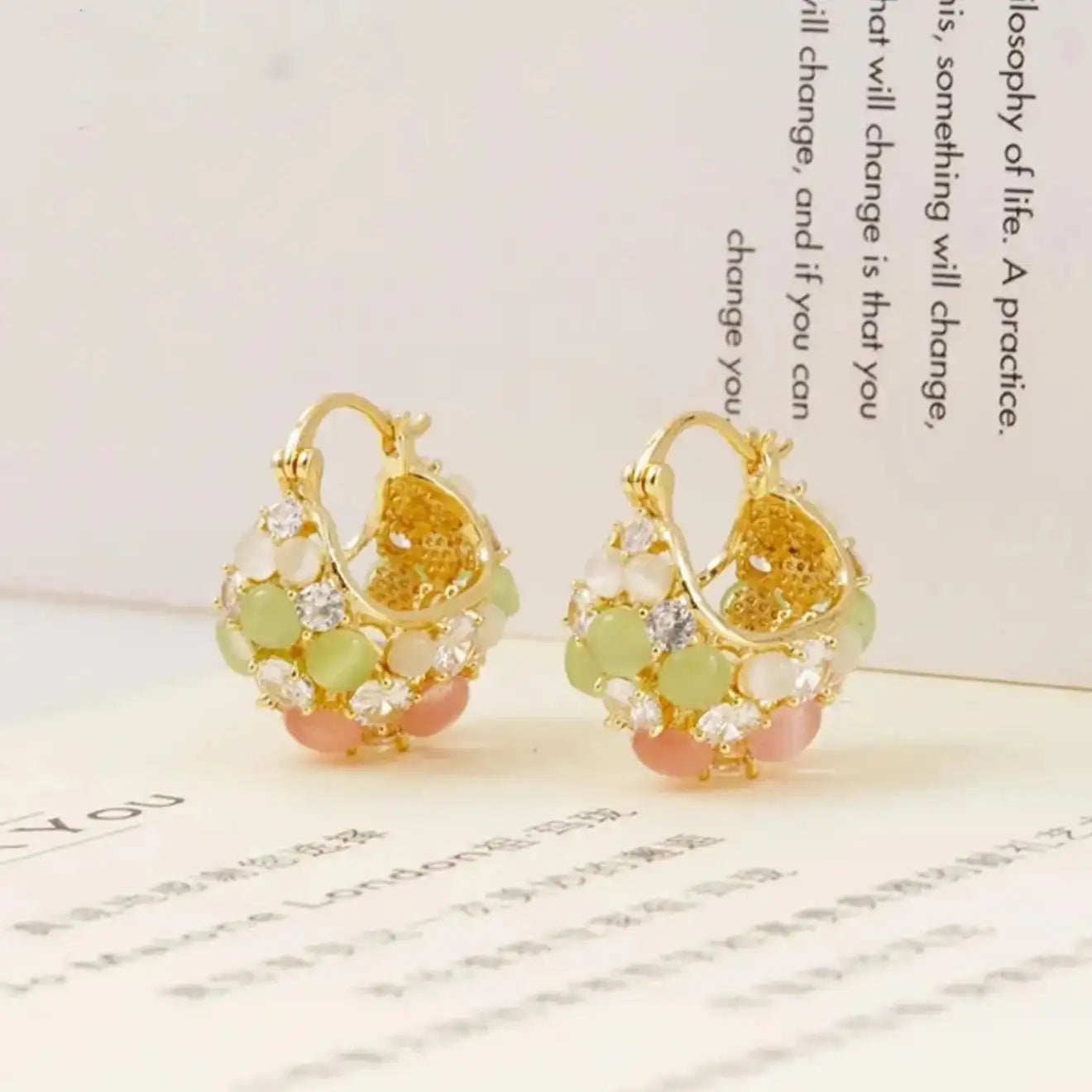 Colorful Flower Basket Hoop Earrings