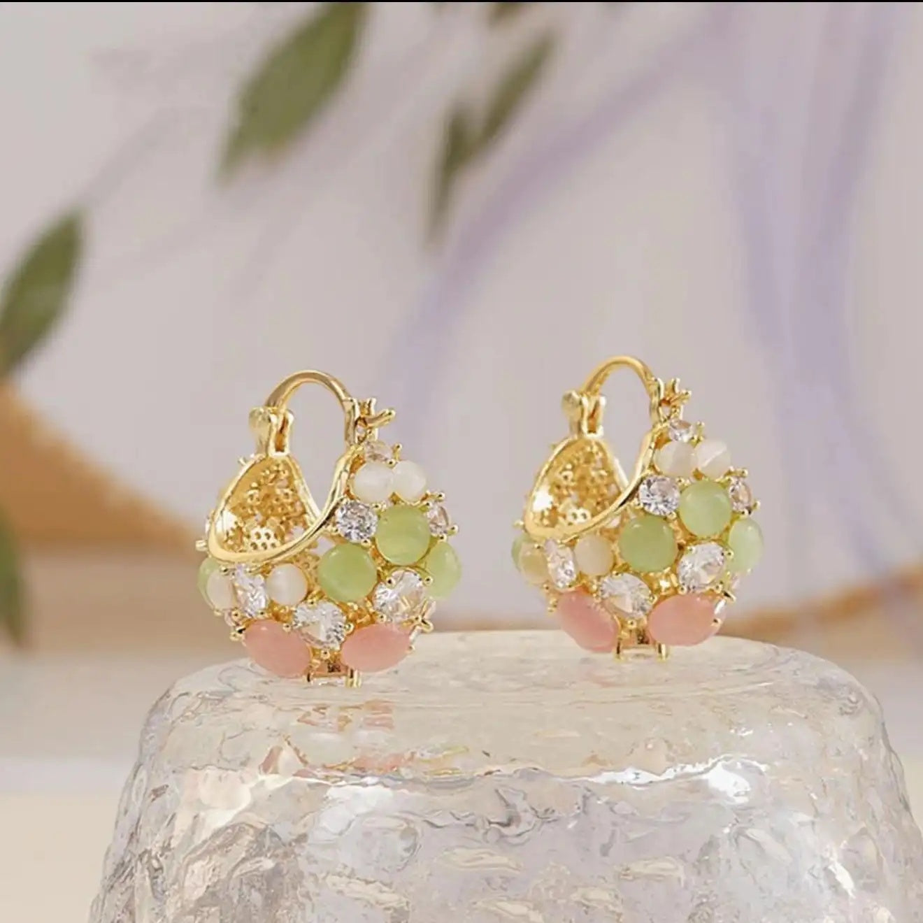 Colorful Flower Basket Hoop Earrings