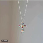 Colorful Flower Cross Small Plum Necklace