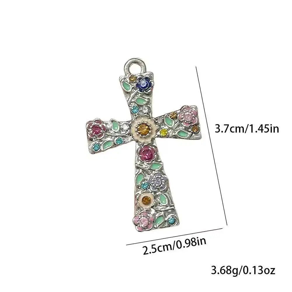 Colorful Flower Cross Small Plum Necklace