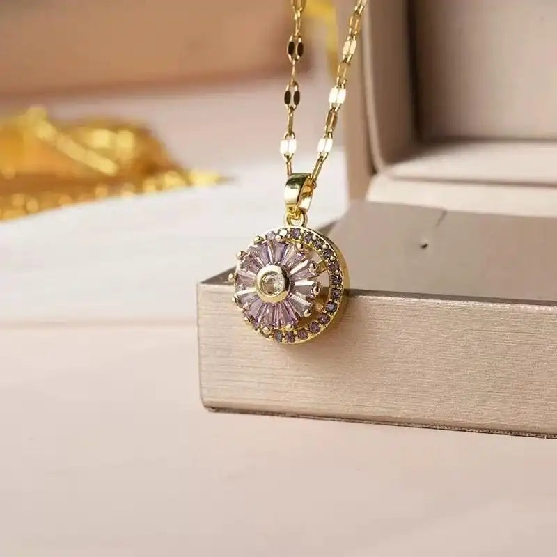 Colorful Rotating Crystal Pendant Necklace