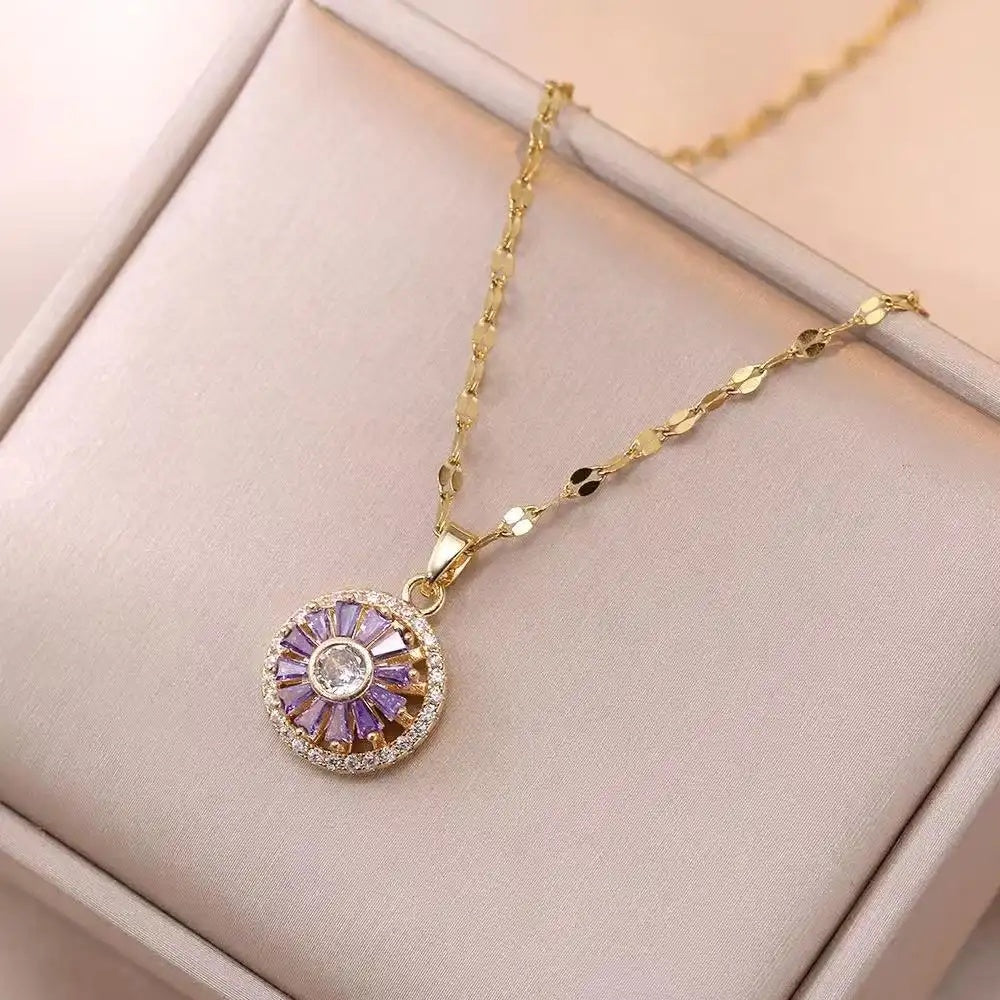 Colorful Rotating Crystal Pendant Necklace