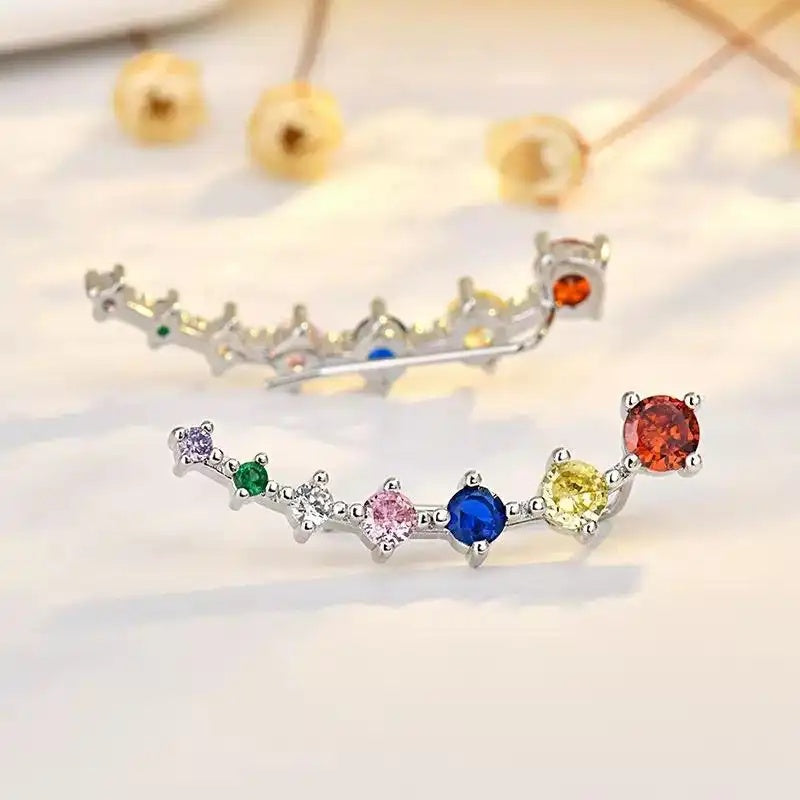 Colorful Silver Four-Claw Seven-Star Crystal Earrings