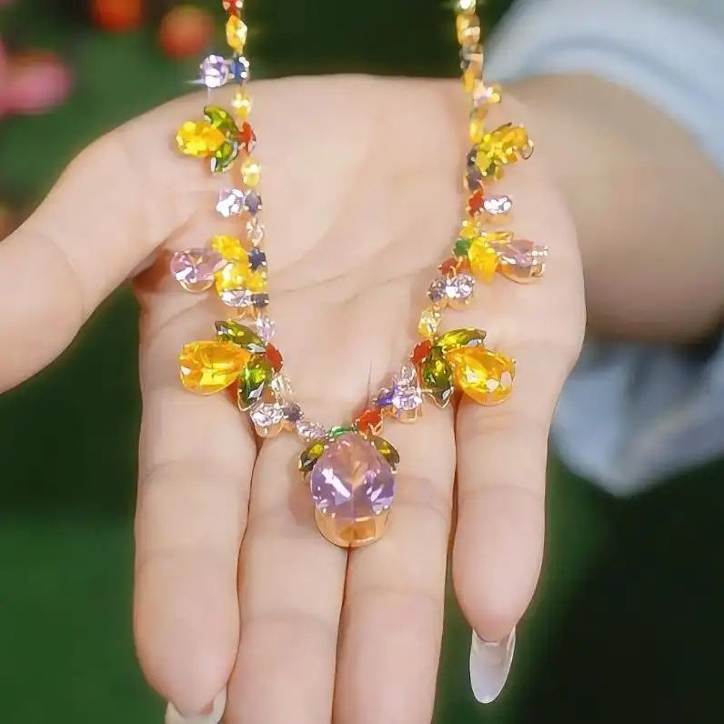 Colorful Square Gorgeous Crystal Chain Necklace