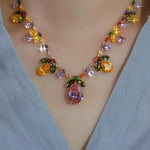 Colorful Square Gorgeous Crystal Chain Necklace